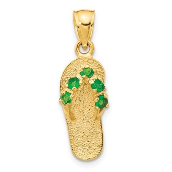 14k Yellow Gold Birthstone Flip Flop Necklace Charm Pendant Birth month CZ Stone - Picture 10 of 10